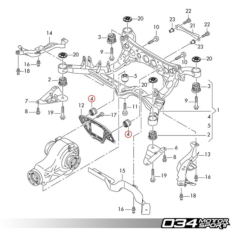 034Motorsport Billet Rear Diff Mount Inserts - Audi A4 A5 Q5 B8, A6 A7 C7 A8 3