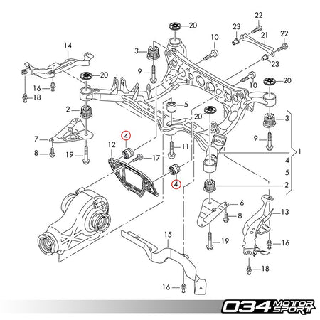 034Motorsport Billet Rear Diff Mount Inserts - Audi A4 A5 Q5 B8, A6 A7 C7 A8 3