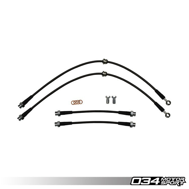 034Motorsport Braided Brake Line Kit, Non-Bosch - Audi A3 8P & VW Golf Mk5 Mk6 1