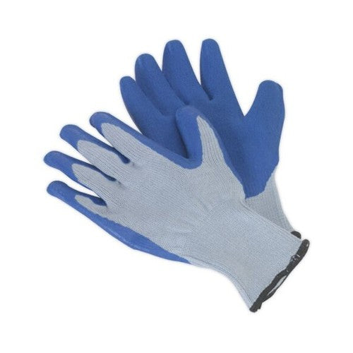 Sealey SSP48 Latex Knitted Wrist Work Gloves L Large Garage Workshop Garden Pair