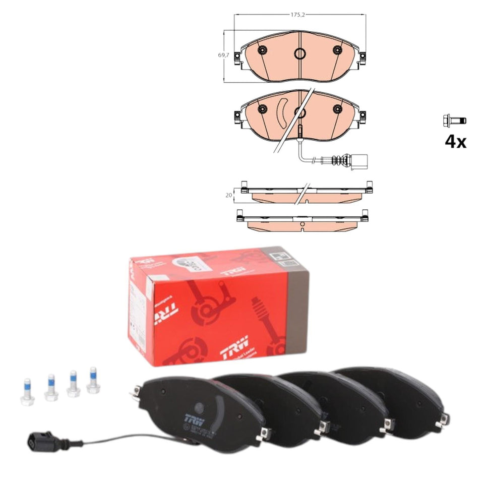 TRW Front Brake Pads Inc Wear Sensors For VW Golf MK7 MK7.5 R GTI CS AUDI S3 8V