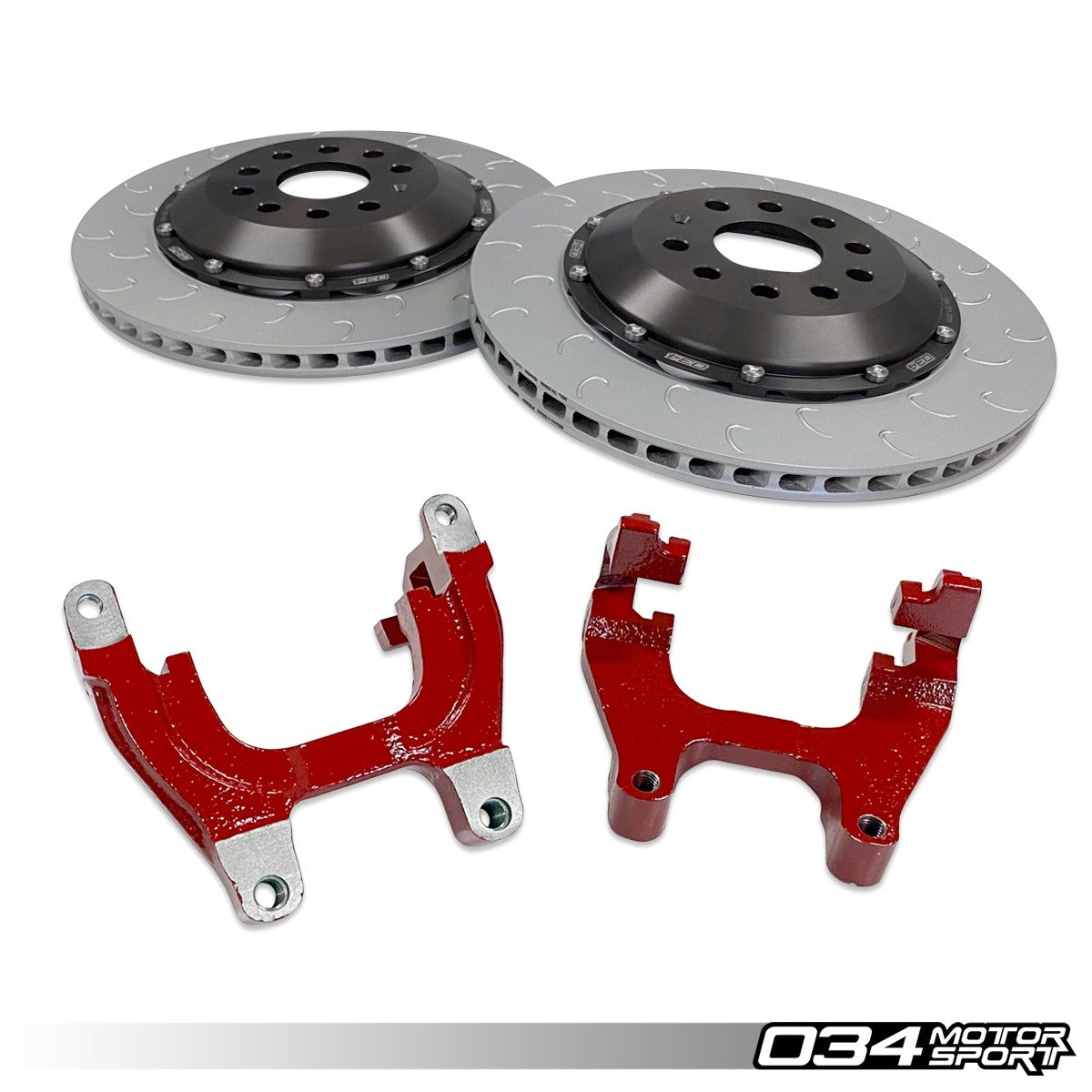 034Motorsport 350mm 2-Piece Rear Brake Disc Kit Red - VW Golf R Mk7 Audi S3 8V 10