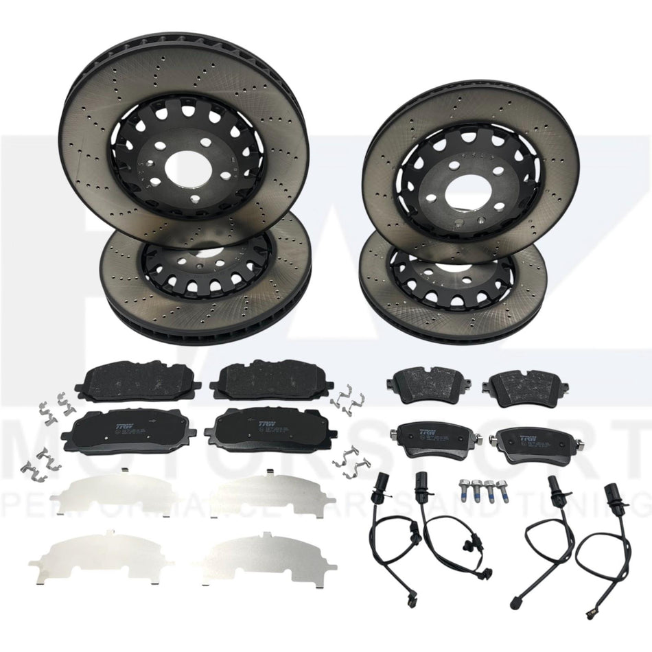 SHW Performance Front & Rear Brake Discs + TRW Pads inc Sensors For Audi RS4 RS5 B9