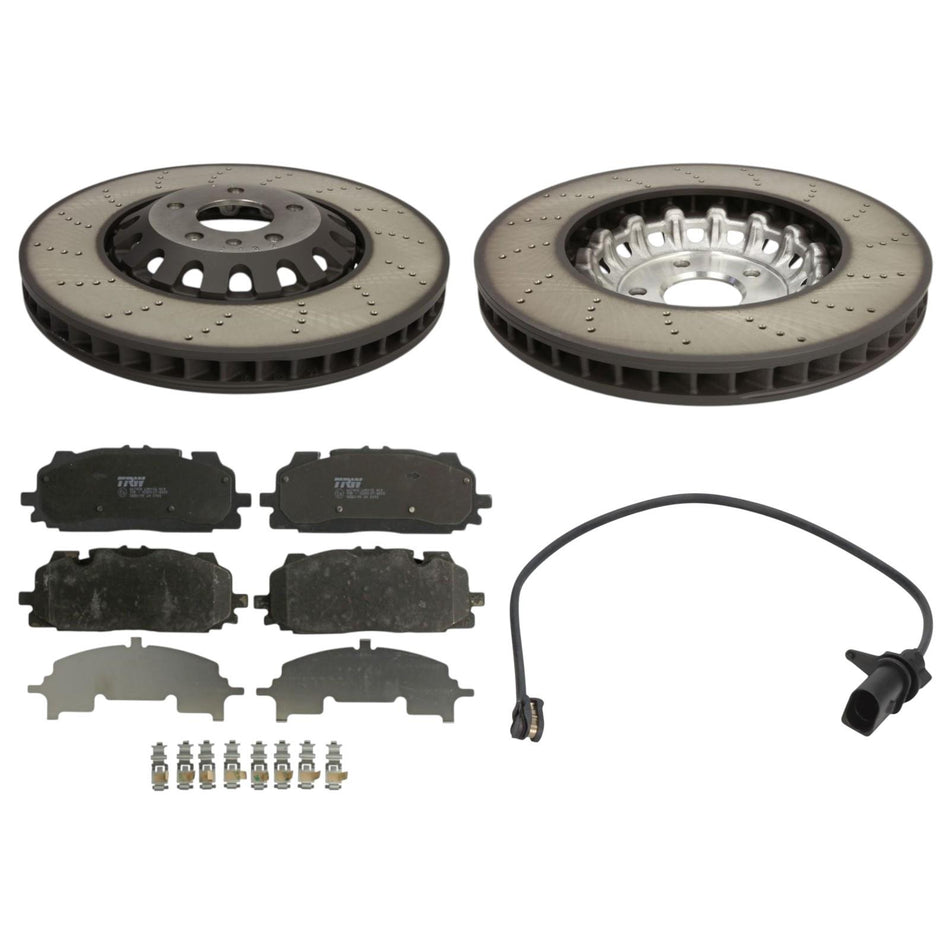 SHW Front x2 Brake Discs 374mm + TRW Front Pads & BOSCH Sensor For Audi A4 A5 B9