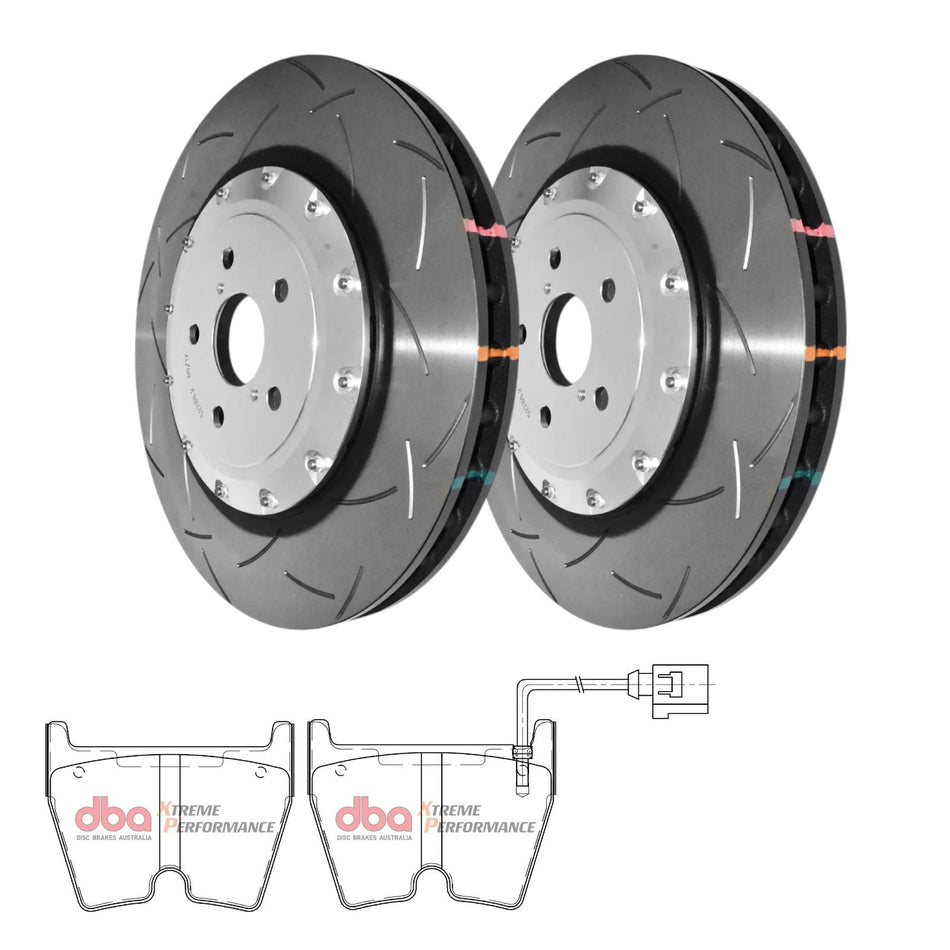 DBA Front 2pc 5000 series Brake Discs 365mm & Xtreme Brake Pads For Audi RSQ3 8U