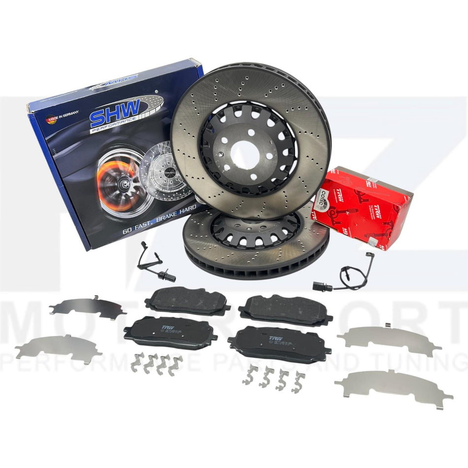 SHW Performance Front Brake Discs 374mm+TRW Pads & Sensors For Audi RS4 RS5 B9