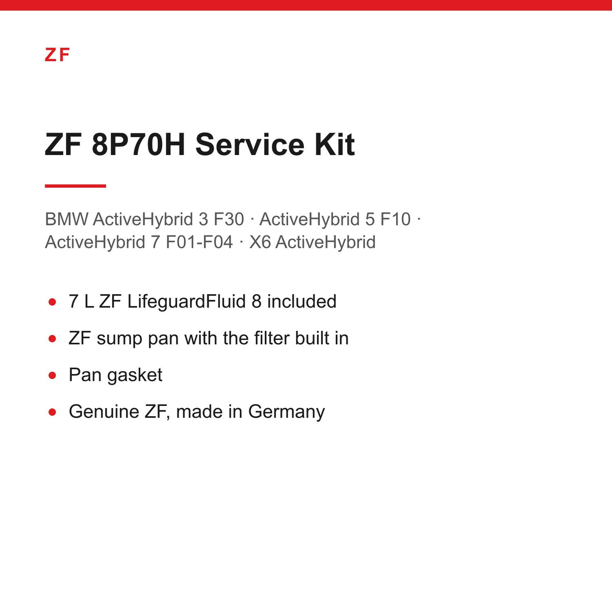 BMW ActiveHybrid 3 5 7 X6 ZF 8P70H Automatic Gearbox Service Kit Inc 7L Oil