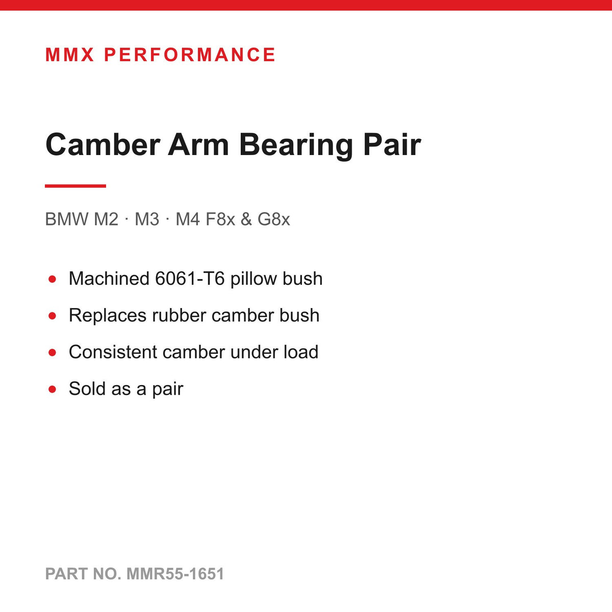 MMX Camber Arm Pillow Ball Bush Pair - BMW M2 M3 M4 F8x G8x G80 MMR55-1651