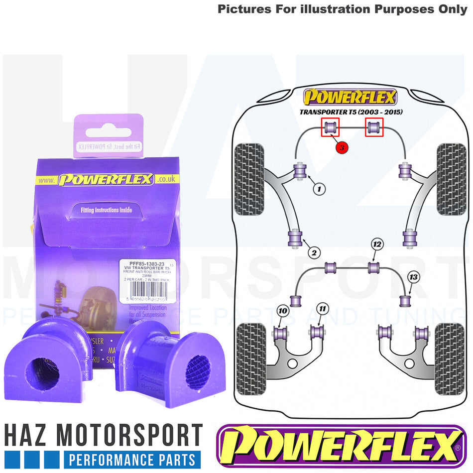 VW Transporter T5 (Mk5) 04- Front Anti Roll Bar Poly Powerflex Bushes 23mm