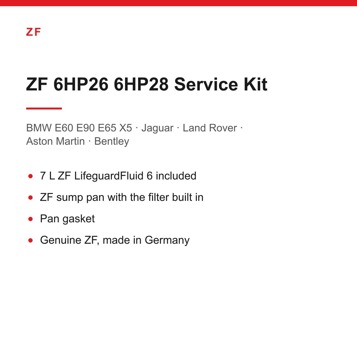 BMW Jaguar Land Rover ZF 6HP26 6HP28 Automatic Gearbox Service Kit Inc 7L Oil