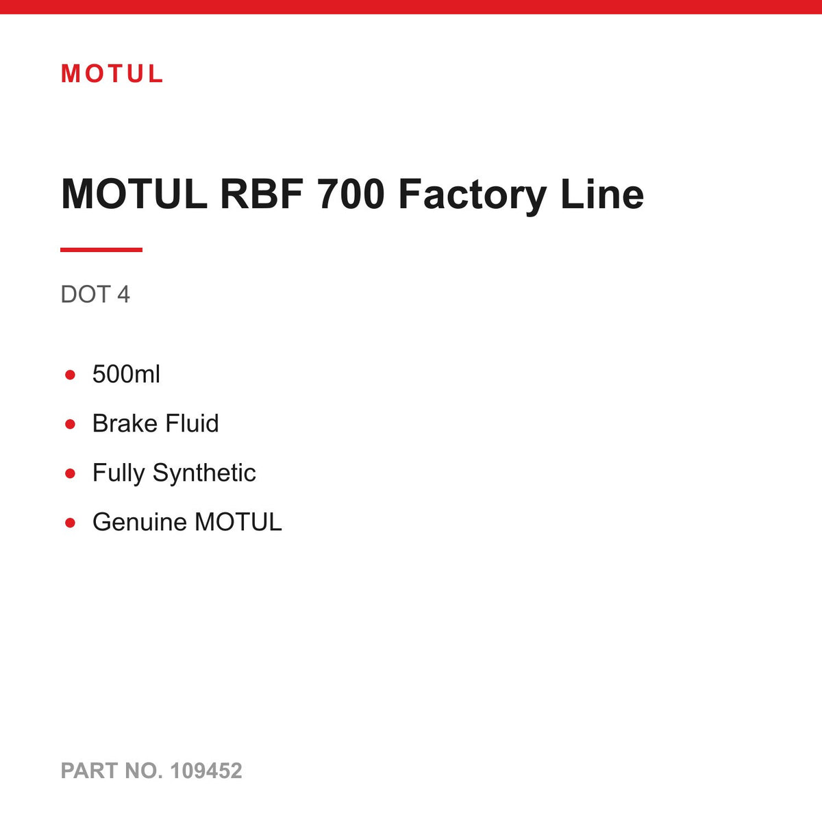 MOTUL RBF 700 Factory Line Racing Brake Fluid DOT 4 500ml 336C Boiling Point