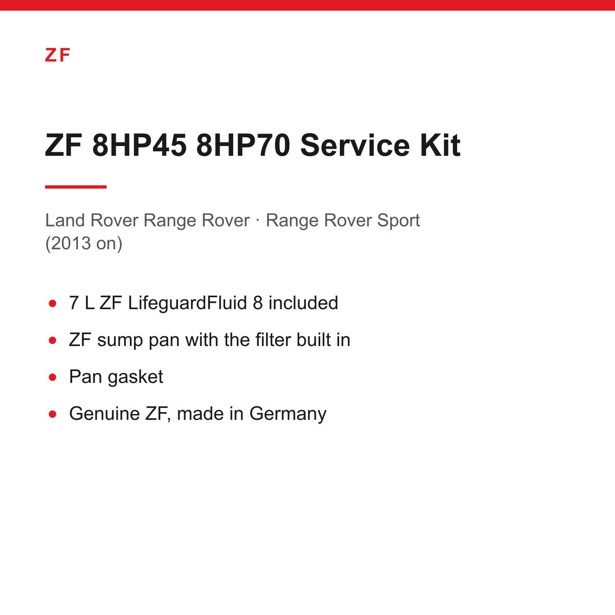 Range Rover L405 Sport L494 ZF 8HP70 Automatic Gearbox Service Kit Inc 7L Oil