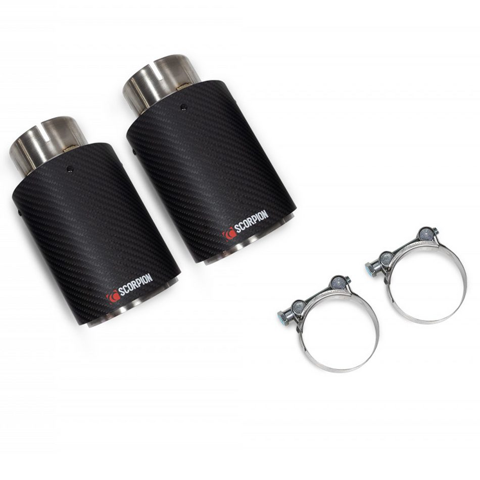 Scorpion Exhaust Tips Upgrade Kit Twin 114mm carbon fibre Ascari Black Tailpipes