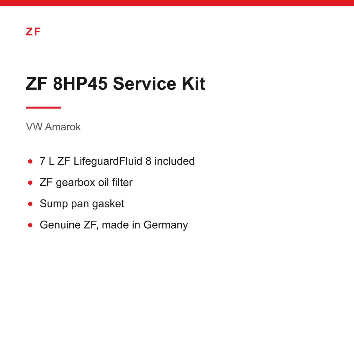 VW Amarok V6 ZF 8HP45 Automatic Gearbox Service Kit Inc 7L Oil