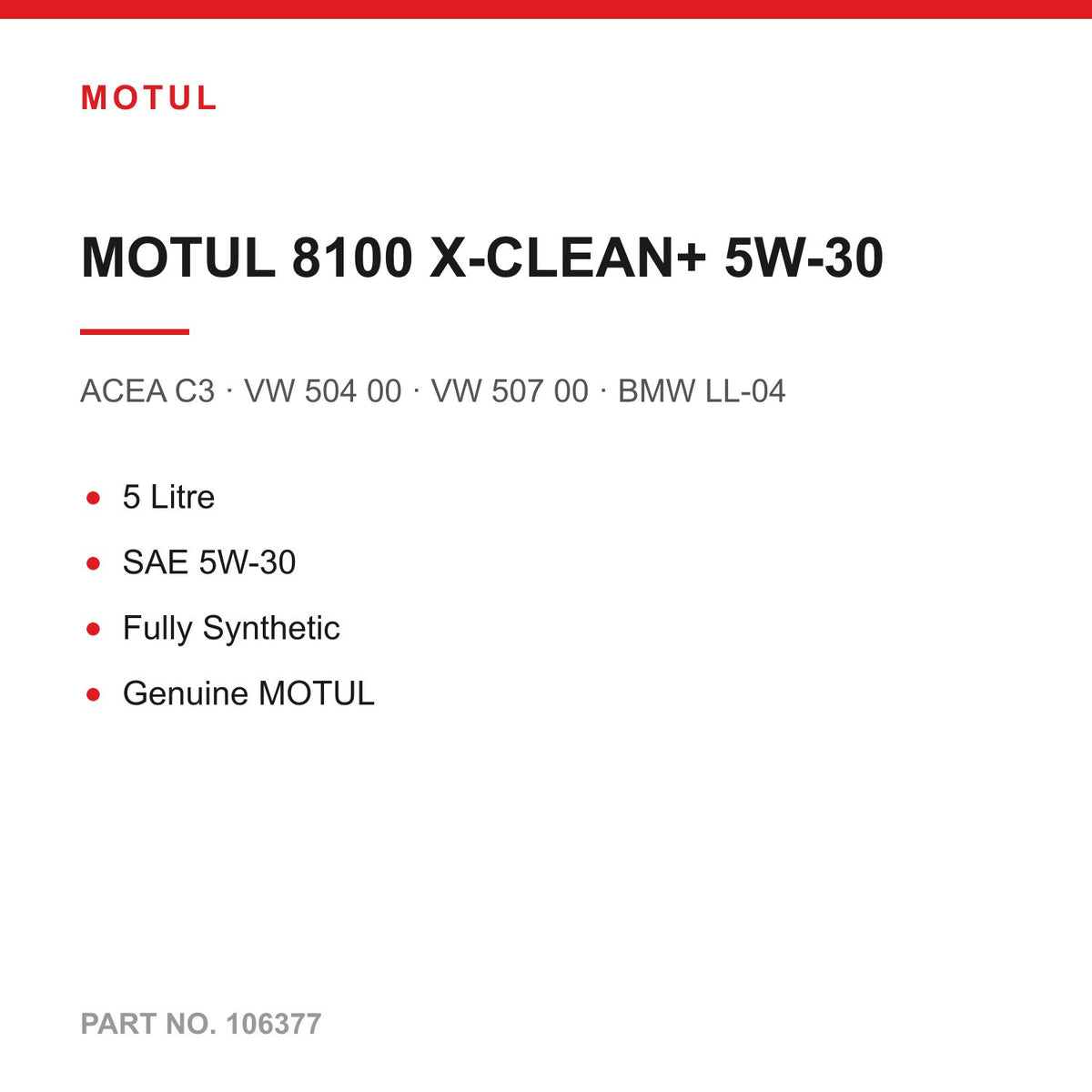 5L MOTUL 8100 X-CLEAN+ 5W-30 Engine Oil VW 504 00 507 00 BMW LL-04 MB 229.51