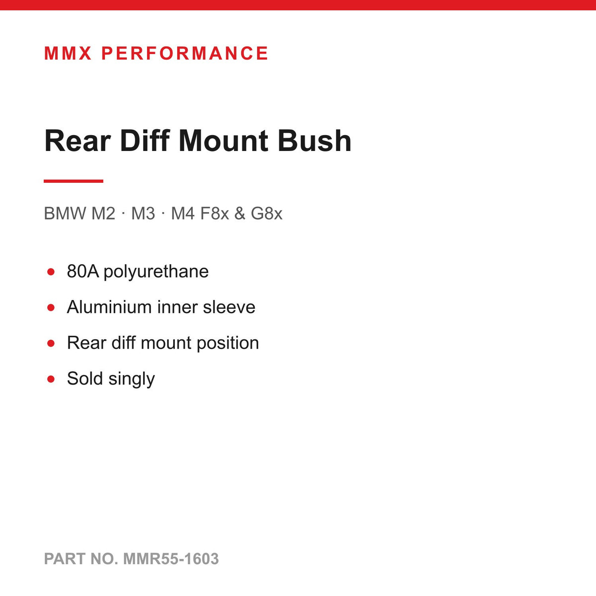 MMX Rear Diff Mount Poly Bush Rear Position - BMW M2 M3 M4 F8x G8x MMR55-1603