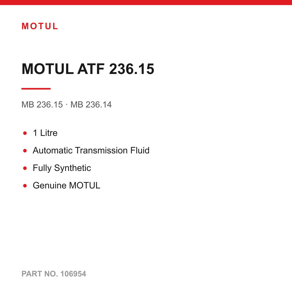 1L MOTUL ATF 236.15 Automatic Transmission Fluid Mercedes 7G-Tronic MB 236.15