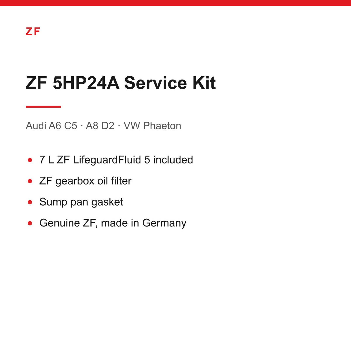 Audi A6 C5 A8 D2 VW Phaeton ZF 5HP24A Auto Gearbox Service Kit Inc 7L Oil