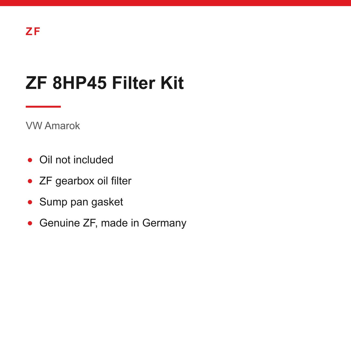 VW Amarok V6 ZF 8HP45 Automatic Gearbox Filter & Pan Gasket Kit