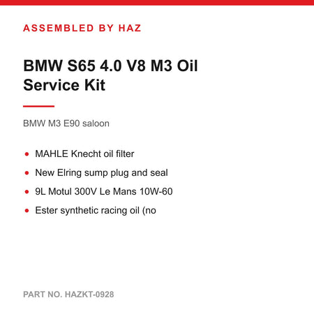 BMW E90 E92 E93 M3 S65 V8 Oil Service Kit Filter Sump Plug 9L Motul 300V 10W-60
