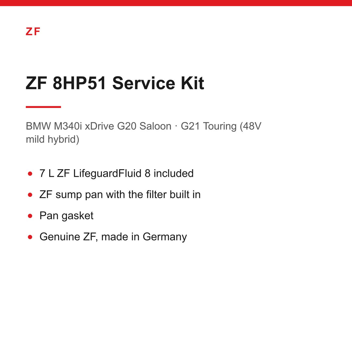 BMW G20 G21 M340i xDrive Mild Hybrid ZF 8HP51 Gearbox Service Kit Inc 7L Oil