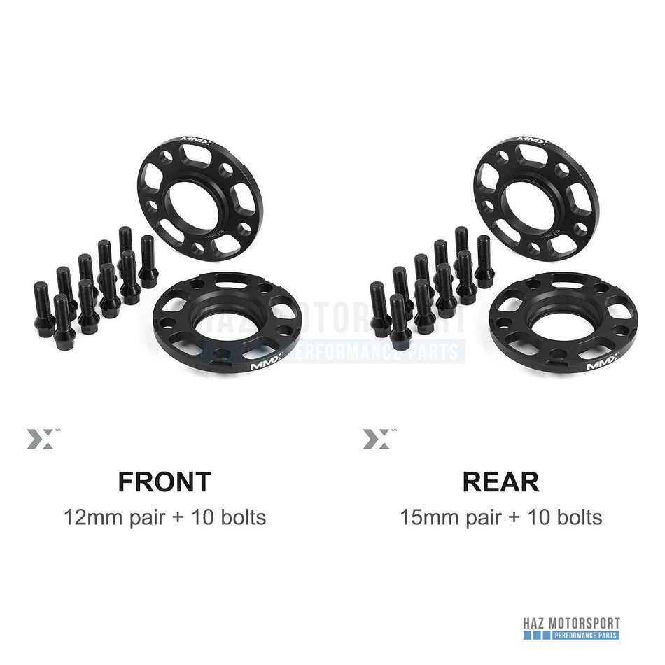 MMX Wheel Spacer Kit 12mm Front / 15mm Rear (2 Pairs + 20 Bolts) 5x120 - For BMW E-Series