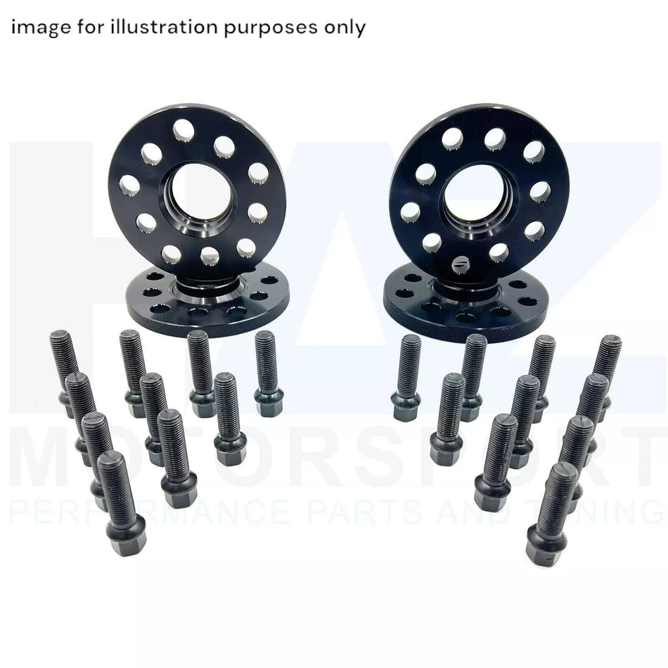 Black Alloy Wheel Spacers 15mm 20mm 5X112 66.6mm + Blk Bolts For Audi A5 B8 B9 R