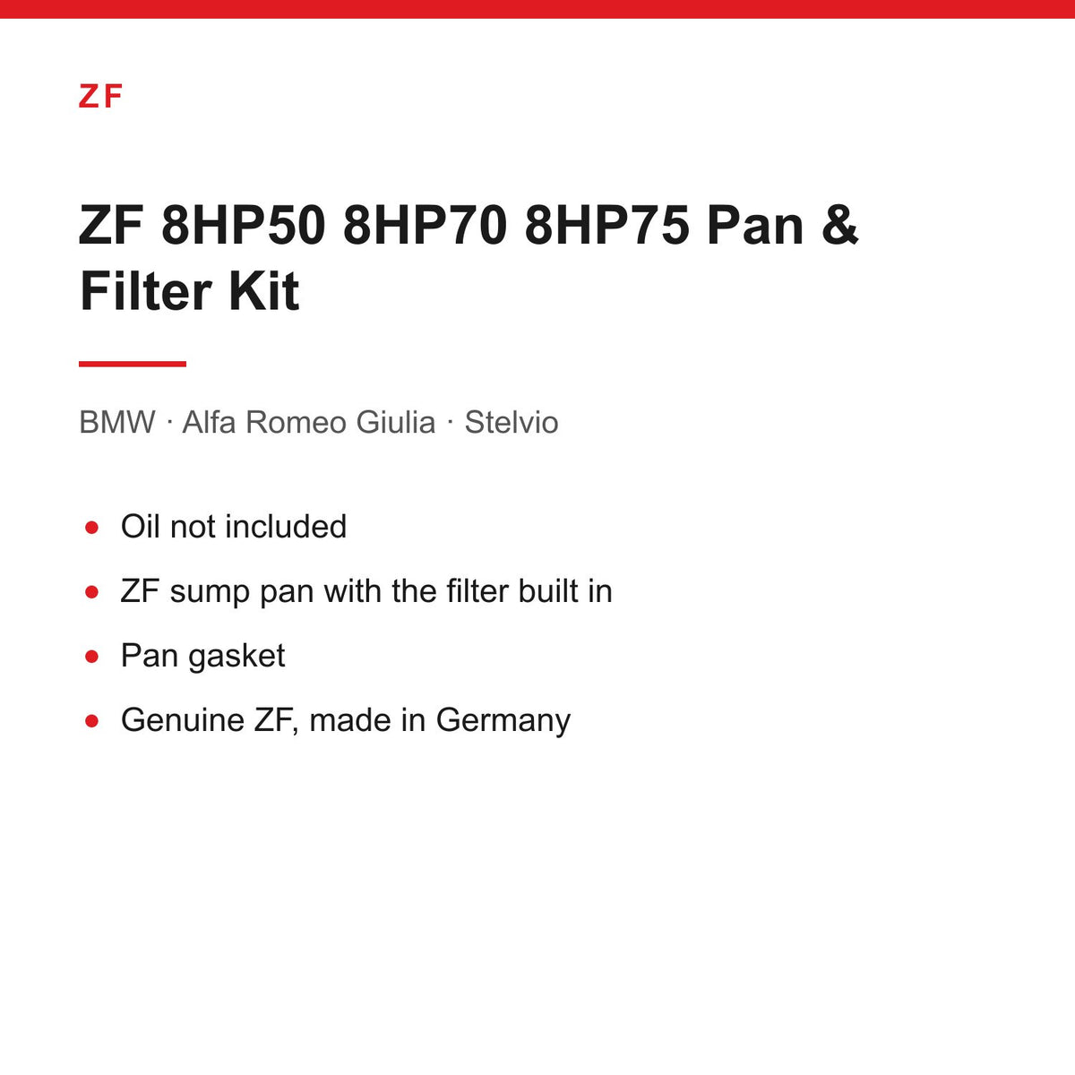 BMW Alfa Romeo ZF 8HP50 8HP70 8HP75 Automatic Gearbox Sump Pan & Filter Kit