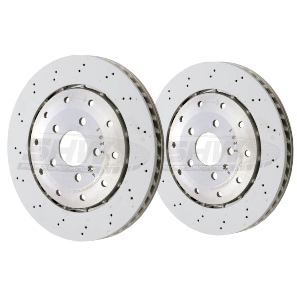 SHW Performance Rear Brake Discs Drilled 356x32mm For Audi R8 4.2 5.2 FSI 07-15