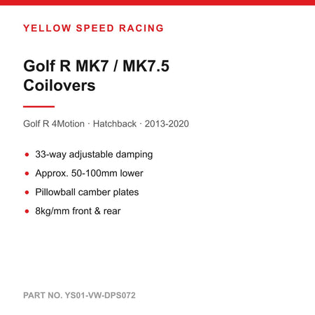 YSR Dynamic Pro Sport Coilovers - VW Golf R MK7 & MK7.5 4Motion (YS01-VW-DPS072)