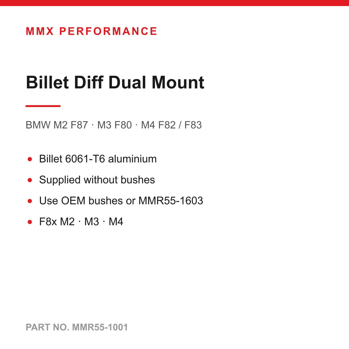 MMX Billet Differential Dual Mount - BMW M2 F87 M3 F80 M4 F82 F83 MMR55-1001