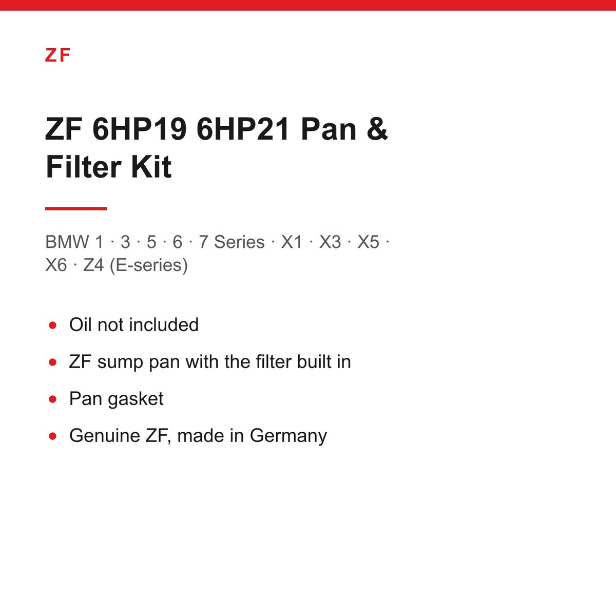 BMW E90 E60 E87 X1 X3 Z4 ZF 6HP19 6HP21 Gearbox Sump Pan & Filter Kit