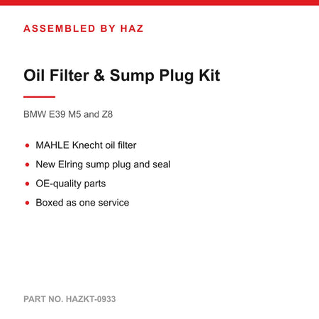 BMW E39 M5 Z8 S62 4.9 V8 Oil Filter & Sump Plug Service Kit