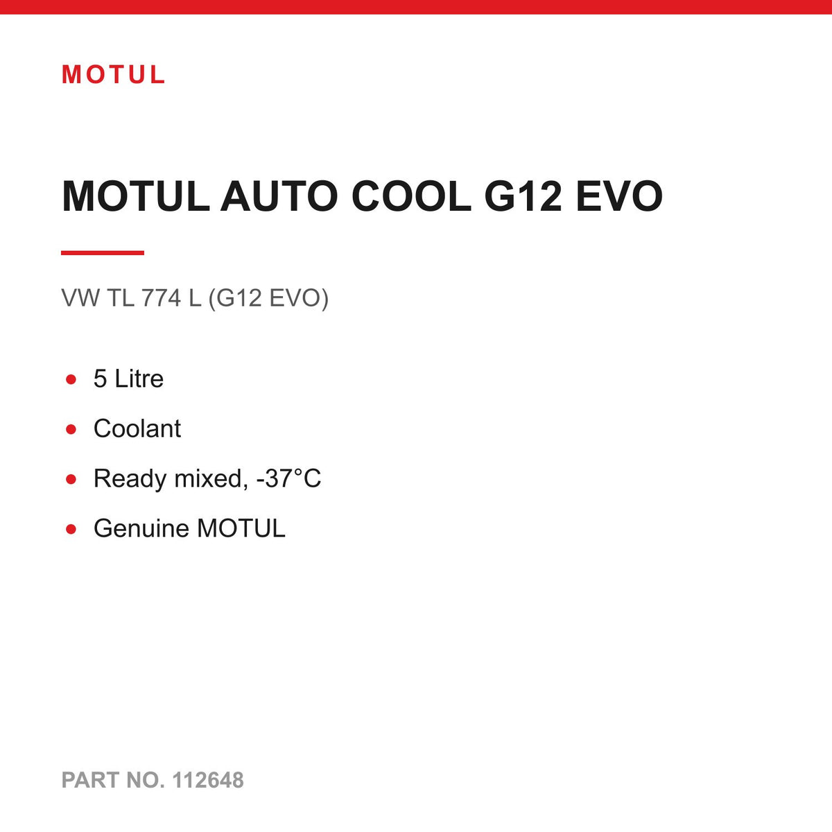 5L MOTUL AUTO COOL G12 EVO Coolant Antifreeze Ready Mixed -37C VW TL 774 L