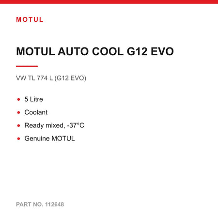 5L MOTUL AUTO COOL G12 EVO Coolant Antifreeze Ready Mixed -37C VW TL 774 L