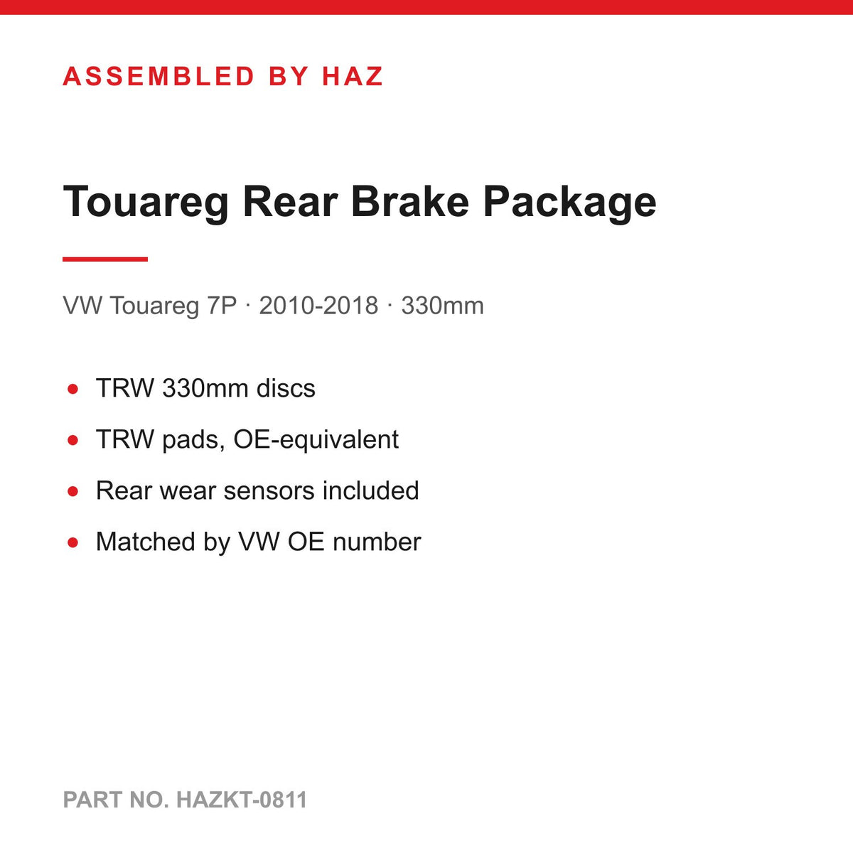 VW Touareg 7P Rear Brake Discs & Pads Kit - TRW 330mm