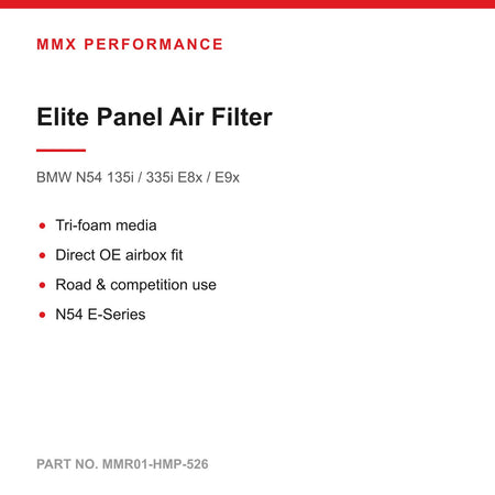MMX Elite Series Tri-Foam Panel Air Filter - BMW N54 135i 335i E82 E88 E9x