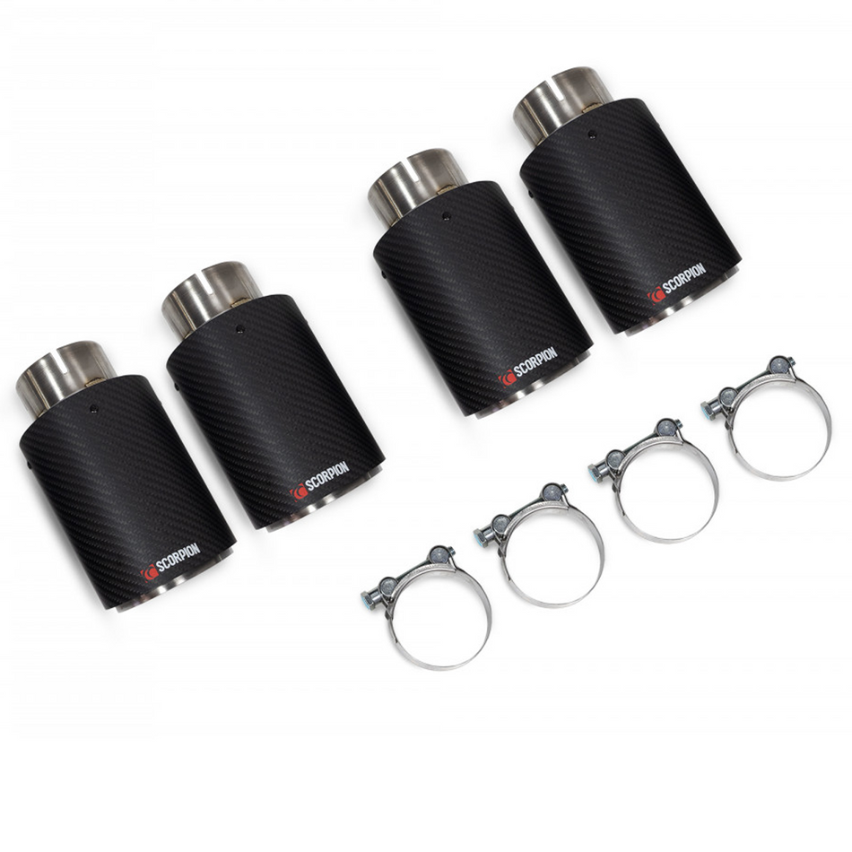 Scorpion Exhaust Tips Upgrade Kit Quad 90mm carbon fibre Ascari Black Tailpipes