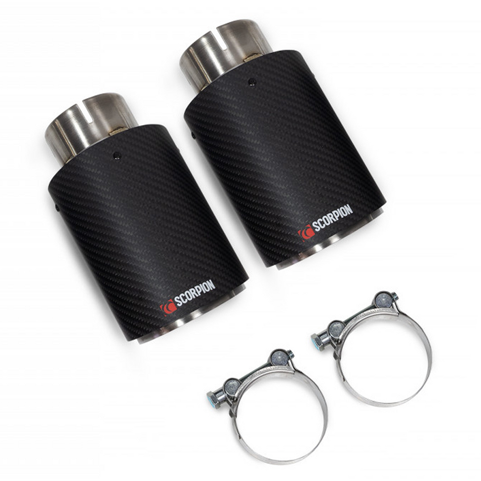 Scorpion Exhaust Tips Upgrade Kit Twin 100mm carbon fibre Ascari Black Tailpipes