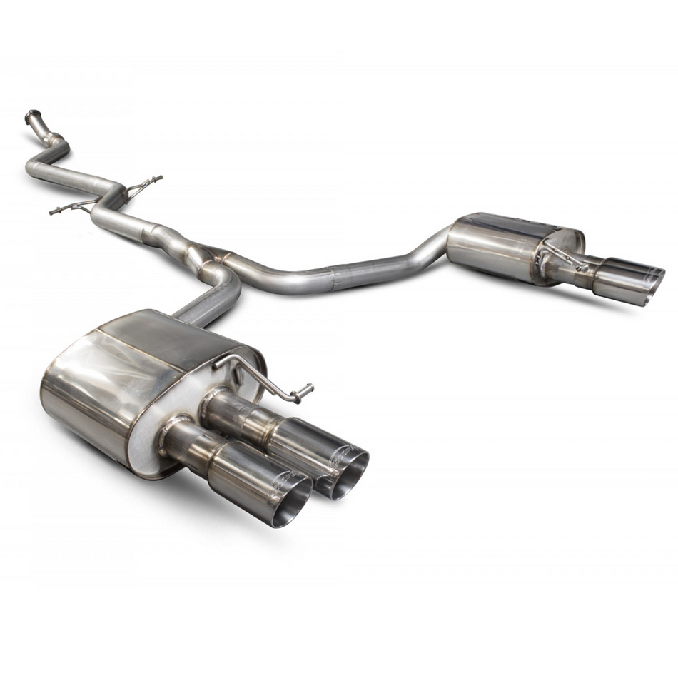 Scorpion 2.75" Non-res cat-back Exhaust Silver Daytona Quad Tips A5 B8 2.0 TFSI