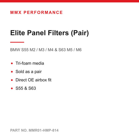 MMX Elite Series Tri-Foam Panel Air Filters (Pair) - BMW S55 M2 M3 M4 & S63 M5 M6
