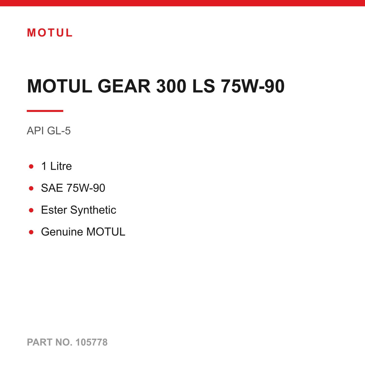 1L MOTUL GEAR 300 LS 75W-90 Ester Gear Oil Limited Slip Differential LSD GL-5