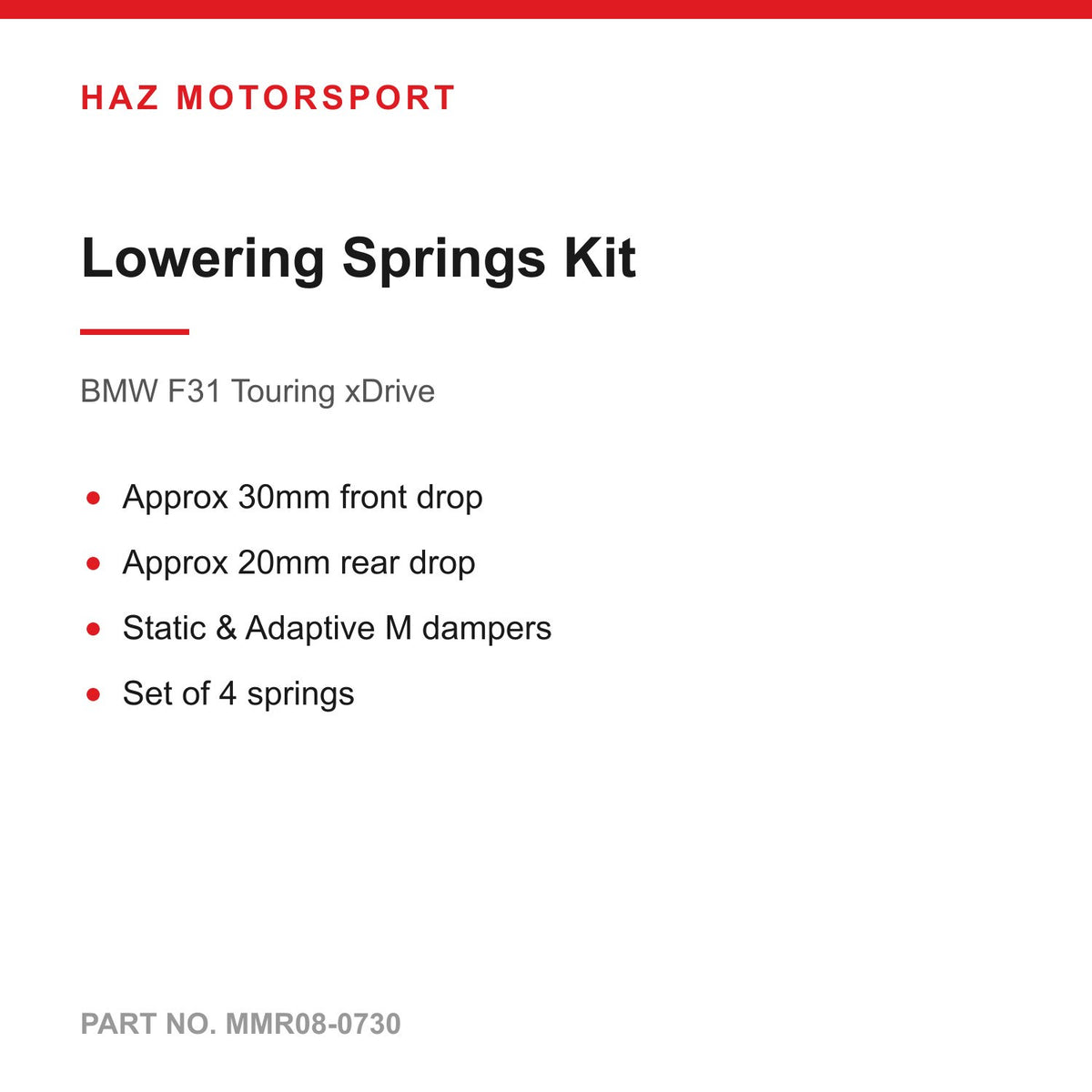 MMX Lowering Springs Kit 30/20mm - BMW 3 Series F31 Touring xDrive