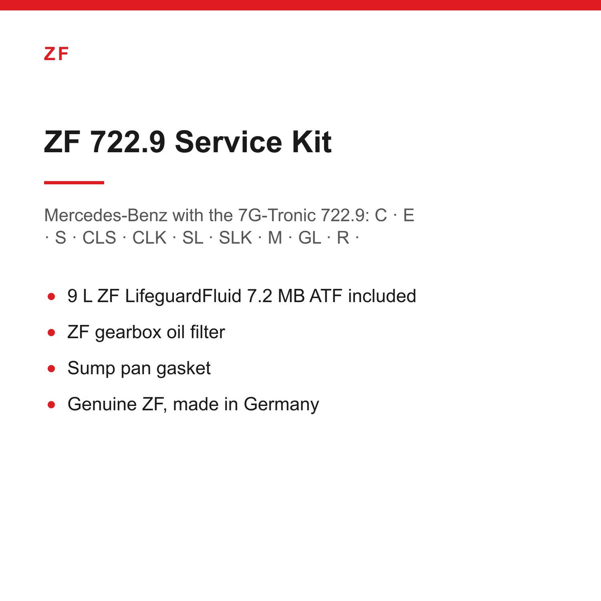 Mercedes C E S CLS ML Sprinter 7G-Tronic 722.9 Gearbox Service Kit Inc 9L Oil