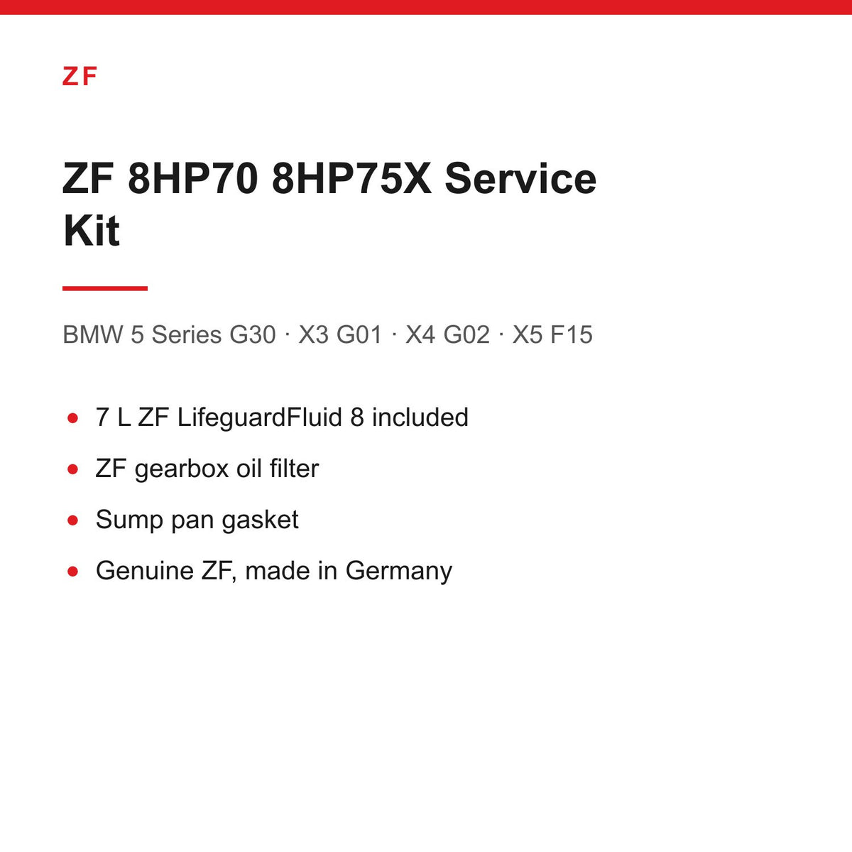 BMW G30 X3 G01 X4 G02 X5 F15 ZF 8HP70 Gearbox Service Kit Inc 7L Oil