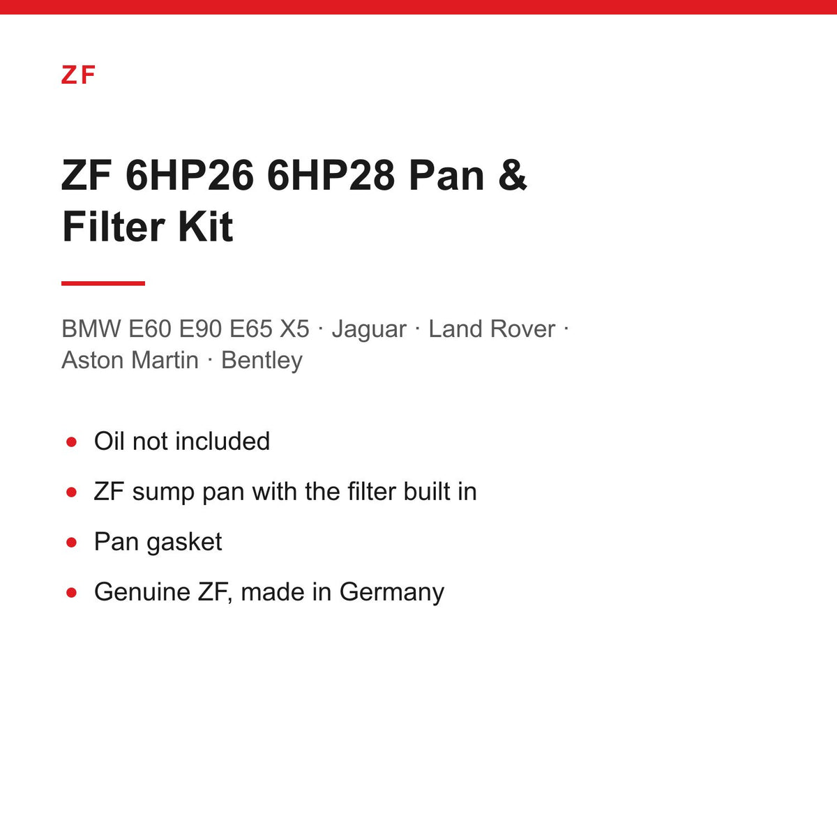 BMW Jaguar Land Rover ZF 6HP26 6HP28 Automatic Gearbox Sump Pan & Filter Kit