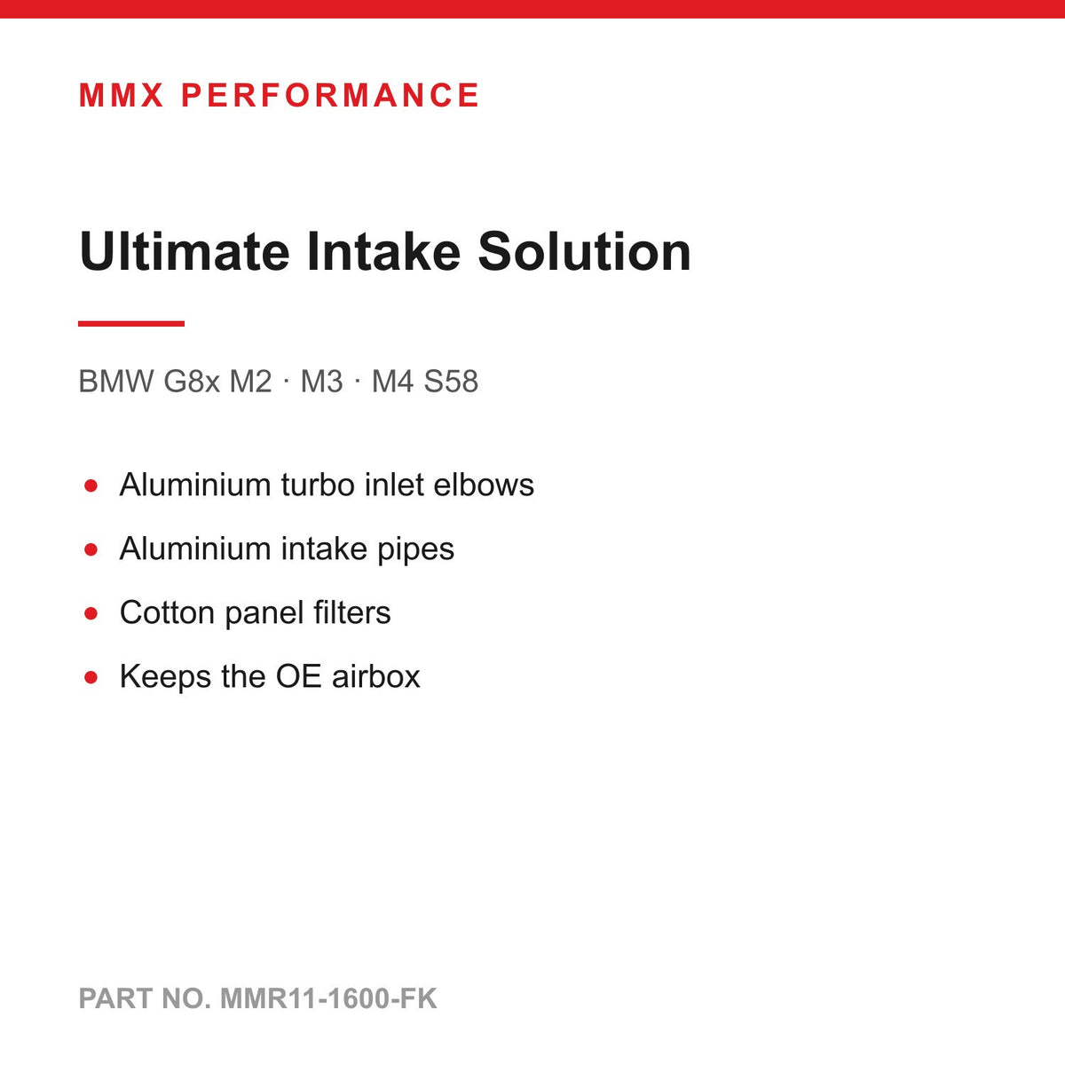 MMX Ultimate Intake Solution (Turbo Elbows, Intake Pipes, Panel Filters) - BMW M2 M3 M4 G8x S58