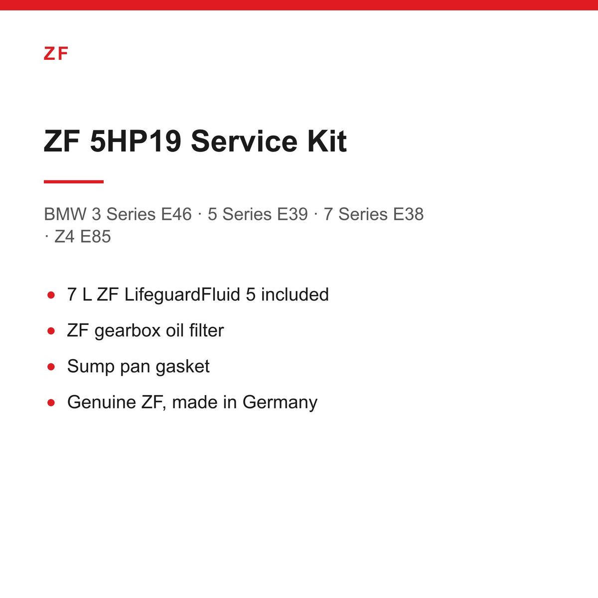 BMW E46 E39 E38 Z4 E85 ZF 5HP19 Automatic Gearbox Service Kit Inc 7L Oil