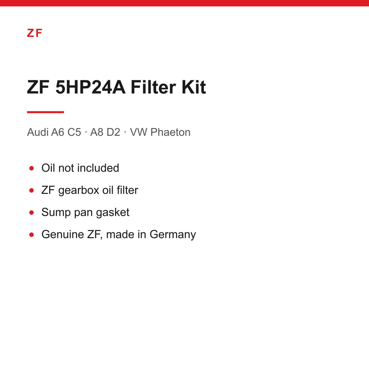 Audi A6 C5 A8 D2 VW Phaeton ZF 5HP24A Auto Gearbox Filter & Pan Gasket Kit
