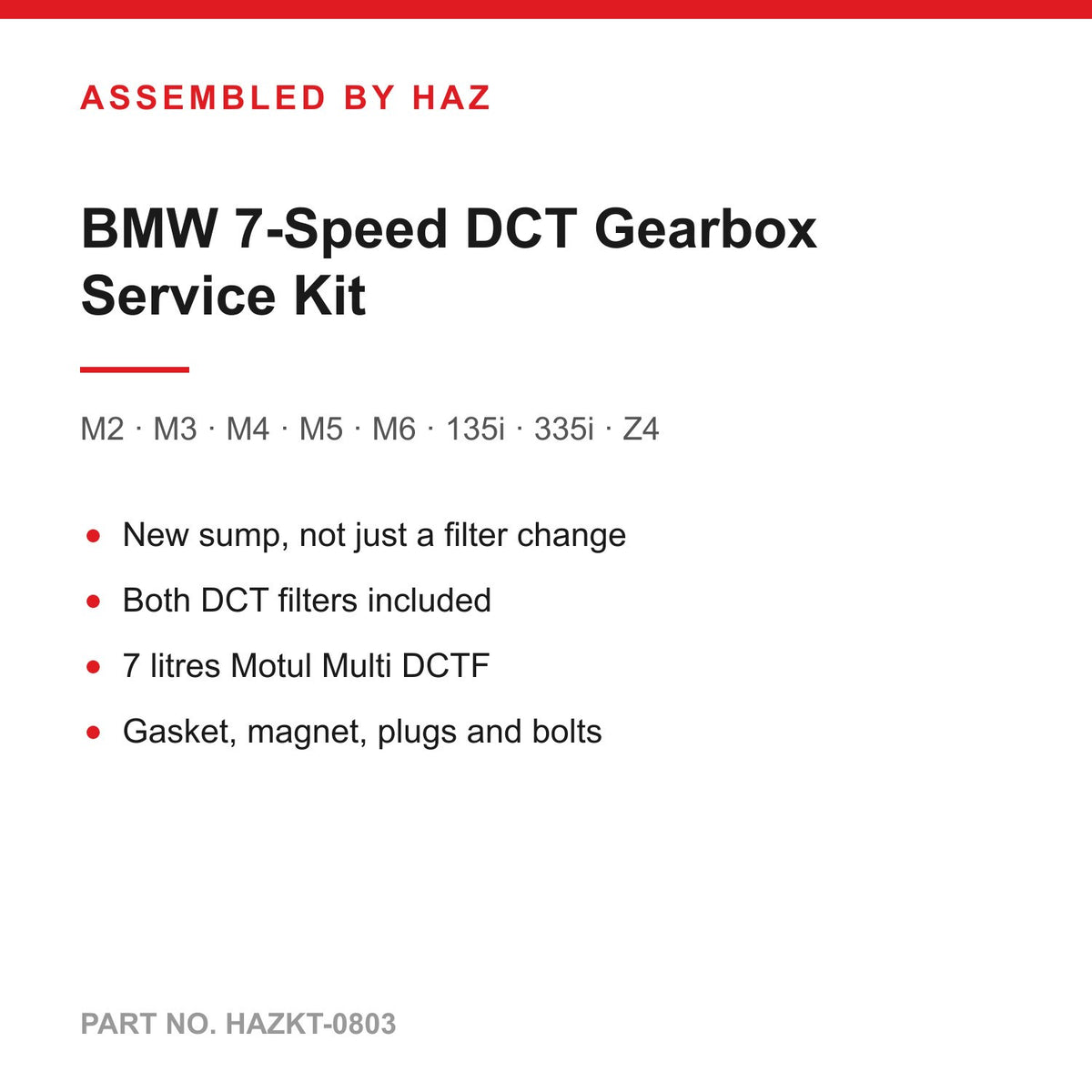 BMW M2 M3 M4 M5 M6 135i 335i Z4 7-Speed DCT Gearbox Service Kit (7L Motul Multi DCTF, New Sump + Both Filters)